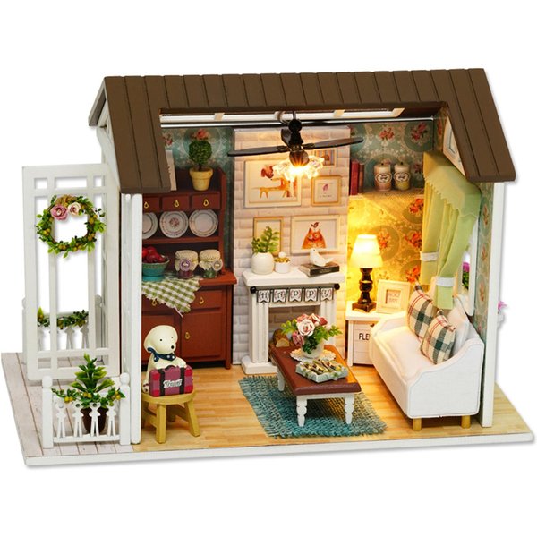 Zestaw Miniaturowego Domku Dla Lalek DIY Realistyczny Mini 3D Drewniany Dom Z OśWietleniem LED Do Mebli-image