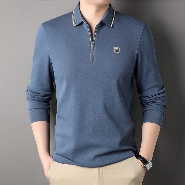 Camiseta De Manga Larga Para Hombre De Primavera Y OtoñO Nueva Moda Para JóVenes Y Mediana Edad Camiseta Con Cremallera De AlgodóN Camiseta BáSica Ropa Casual Para Hombre M-image