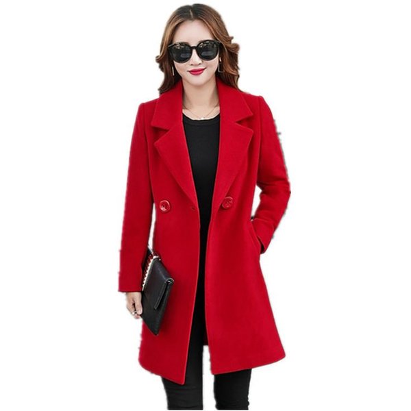 Abrigo De Lana Para Mujer Abrigo Tongnizi Estilo Coreano Slim Cortavientos De Lana 4XL Red-image