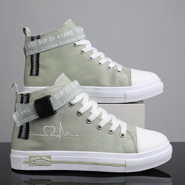 Wysokie PłóCienne Trampki MęSkie Buty Codzienne OddychająCe Mieszkania Buty Modne MęSkie Buty Wulkanizowane Damskie TenisóWki Tenis Feminino 44 White-image