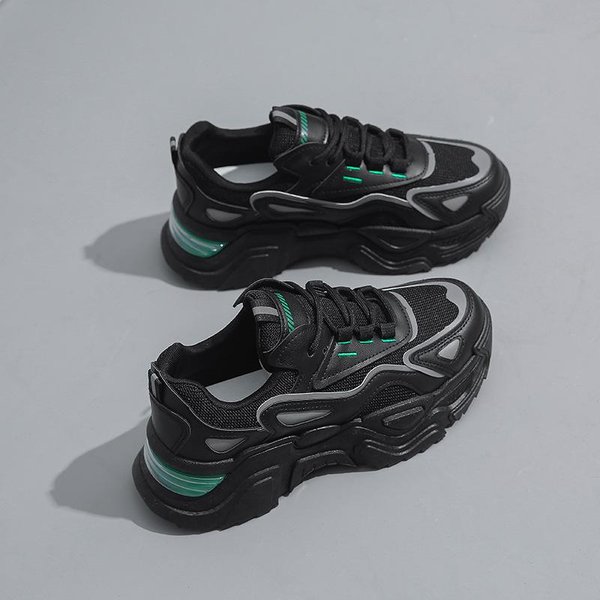 VersióN Coreana De Zapatos Papá Mujer Primavera Nuevo De Moda Suela Gruesa Aumentado Transpirable Casual Deportivos Zapatos De Mujer 40 Negro-image
