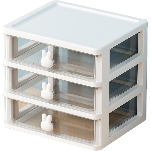 Organizador De Escritorio Caja De Almacenamiento Transparente De PláStico Para Escritorio Con 3 Cajones Para Material De Oficina Maquillaje-image