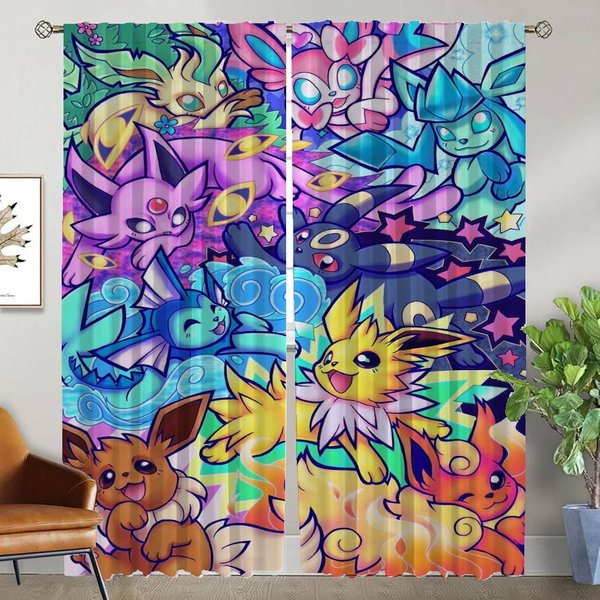 P-Pokemones ZasłOna ZaciemniająCa Do Pokoju 2 Panele Dekoracja Halloween Przepierzenie ZasłOny Do WnęTrza Domu ŻAluzje Tiul Do Sypialni W50Xh70Cmx2Pcs-Cl-image