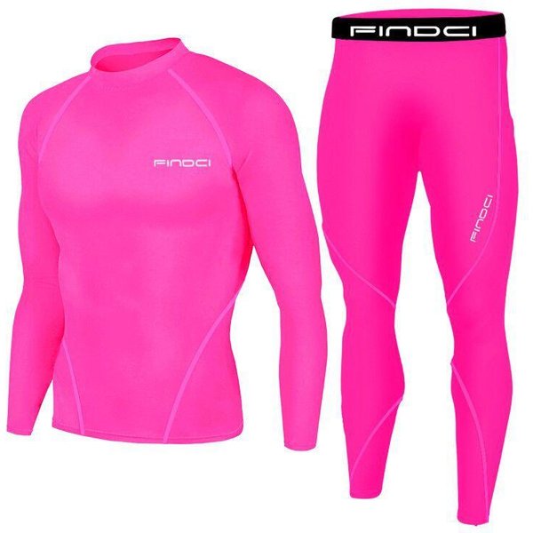CháNdal Para Hombre Conjuntos De Camisetas De CompresióN Pantalones Ajustados Negros Camisetas De Manga Larga Pantalones Largos Trajes Deportivos Xxxl Pink-image
