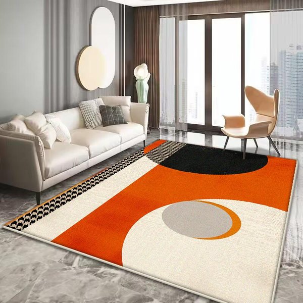Alfombra Decorativa Moderna Naranja Sala De Estar Alfombras GeometríA Simple Hogar Sofá Alfombras Lujo Ligero Dormitorio Cabecera Alfombra Suave Para Piso 60*90Cm-image