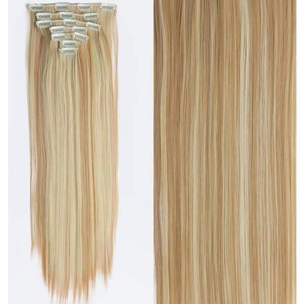 Miss WIG 24-Calowe Doczepiane Syntetyczne 16 Spinek DłUgie Faliste Naturalne Blond WłOsy 7 CzęśCi/Zestaw WłóKno Termoodporne Treska Czarny BrąZowy Fryzura 60 Cm Beige-image