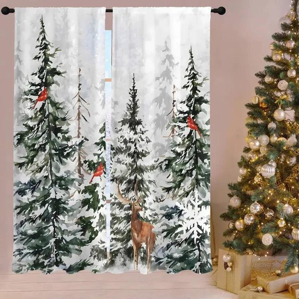 Cortinas NavideñAs De Papá Noel Y MuñEco De Nieve Estilo Europeo Para Sala De Estar, Dormitorio, Cortinas De Flores Rosas Para Dormitorio Y HabitacióN Infantil 50W160H(Cm)X2Panel&Grommet Top-image
