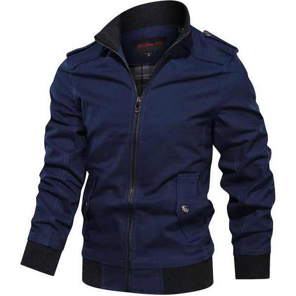 Chaqueta Informal De Color SóLido Con Cremallera Y Bolsillo, Cuello Alto, Abrigo De Talla Grande Para Hombre, Chaqueta Fina De AlgodóN Para Primavera Y OtoñO 5XL Black-image