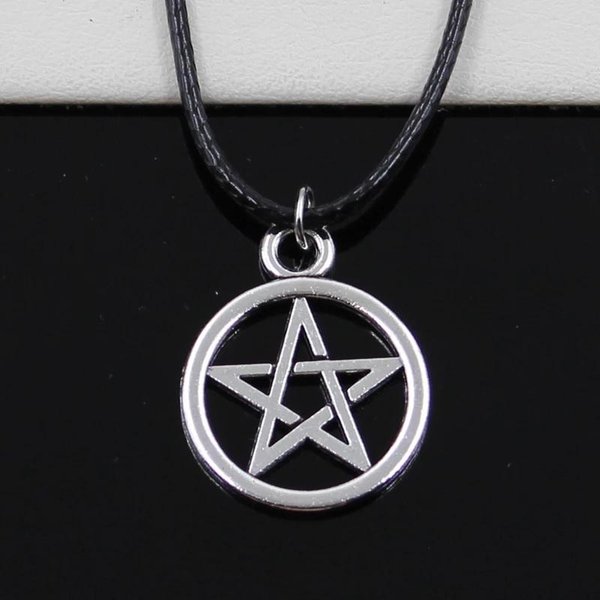 Klasyczny Czarny SkóRzany Naszyjnik Ze Sznurka Pentagram Wisiorek Vintage Kolor Srebrny Amulet Pentagram BiżUteria Kobiety MężCzyźNi Prezenty-image