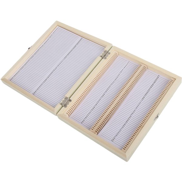 100PCS BiologíA Vidrio Preparado Portaobjetos De Microscopio EspecíMenes Caja Estuche De Madera Para Almacenamiento De Portaobjetos-image