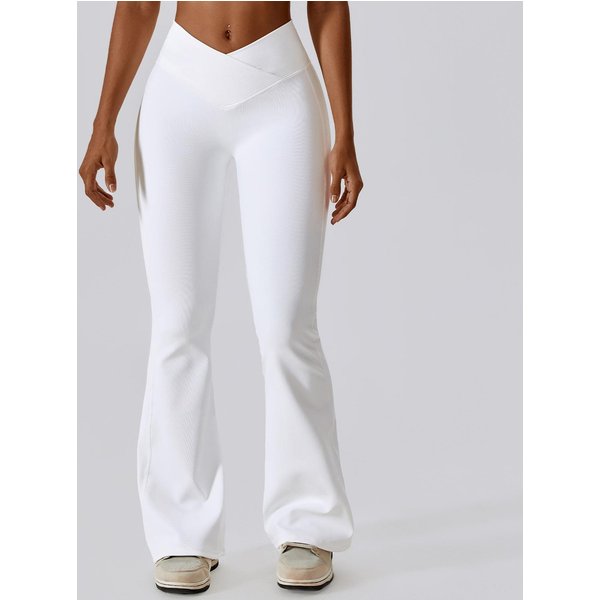 Legginsy Z Rozszerzanymi Nogawkami Spodnie Do Jogi Damskie Spodnie Z Wysokim Stanem I Szerokimi Nogawkami Damskie Spodnie Do ćWiczeń Na SiłOwni Fitness Sportowe Spodnie Rozszerzane Spodnie Do TańCa LatynoamerykańSkiego M BiałY-image