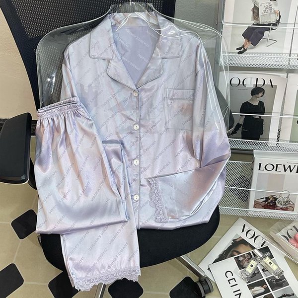 PiżAma Damska Z Jedwabiu PiżAma Z DłUgim RęKawem PiżAma Garniturowa Kwiatowy Nadruk Wysokiej JakośCi Jedwab Lodowy MożNa Nosić Poza Domem PiżAma XL Gray-image