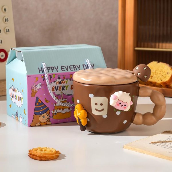 Tapa De Taza De CeráMica Con Alto Aspecto Para Hogar Oficina Pareja Taza De Agua Caja De Regalo Taza De Recuerdo De Gama Alta 450Ml-image