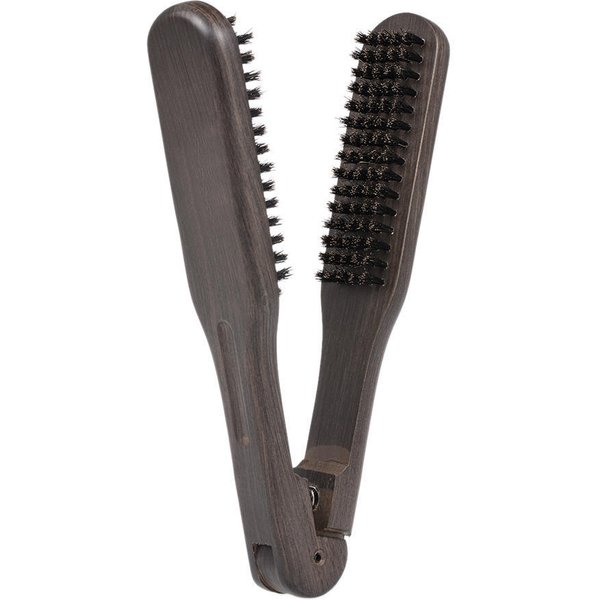 Grzebień Do Prostowania Dwustronna Szczotka Zacisk Fryzjerstwo Do WłOsóW Grzebień Z Naturalnego WłOsia Hairstylig BrąZowy-image