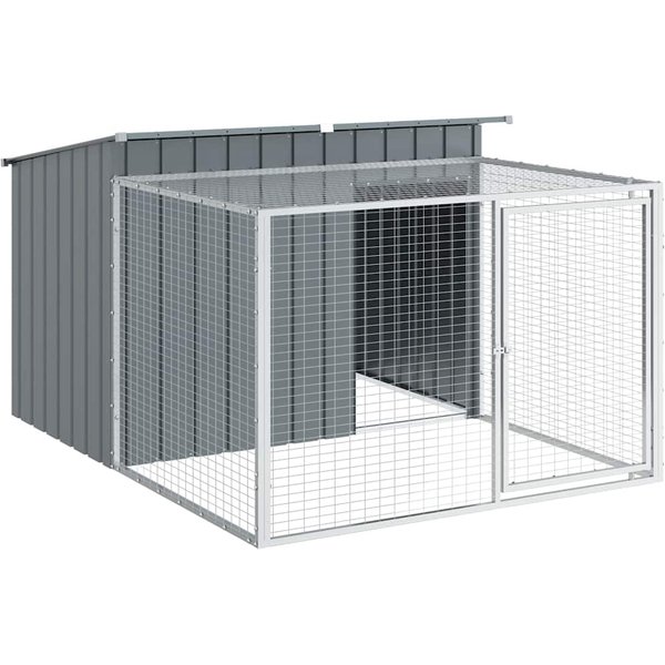 Budka Dla Psa Z Wybiegiem Antracytowa 153 X 194 X 110 Cm Stal Galwanizowana-image