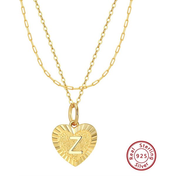 Collar De Plata De Ley S925 Con Letras A-Z Estilo Europeo Y Americano Plata Pigmentada En Oro 925 Beige-image