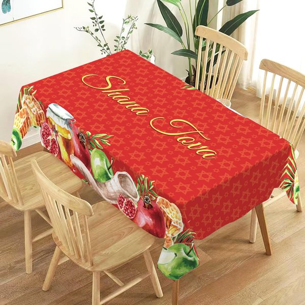 Mantel Rectangular Para Rosh Hashaná Para DecoracióN De Mesa Shana Tova Miel Granada Mantel Para Mesa De Cocina Y Comedor DecoracióN De AñO Nuevo JudíO 140X240Cm-image