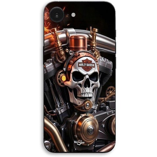 Coque De TéLéPhone - Maniacase - Iphone 17E - TêTe De Mort MéCanique - Silicone TPU - Noir Negro-image