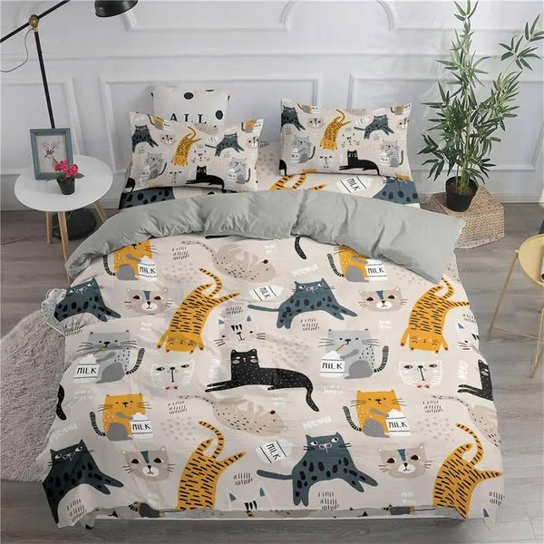 ColeccióN De Ropa De Cama De Dibujos Animados Gatos Lindos Estampados ColeccióN De Fundas NóRdicas 3D TamañO Individual Matrimonial Queen King Doble Funda De Almohada Ropa De Cama 23 Piezas Para NiñOs EU Single 135X200Cm-image