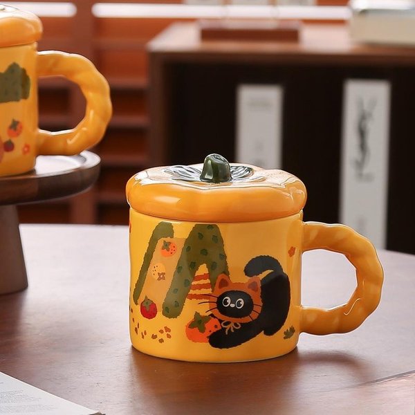 Taza Ins Taza De CeráMica De Alto Valor Con Tapa Lindo Regalo De CumpleañOs Taza De Agua Para Chica De Oficina Souvenir 380Ml-image