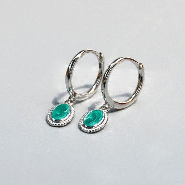 Pendientes De Aro Ovalados De Piedra Verde En Plata De Ley 925, Pendientes Vintage Para Mujer, Venta Al Por Mayor Oro-image