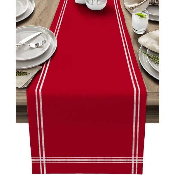 Czerwony Pasek Len Obrus Na Stół Dekoracje Domowe Czerwona Chusta Na Komodę Dekoracja StołU Zmywalny Kuchenny Obrus Na Stół Jadalny Dekoracja Imprezowa 150X33Cm White-image
