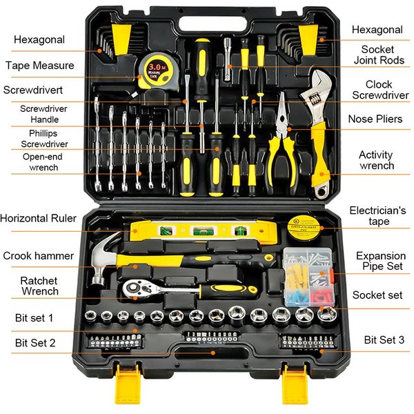 Kit De Herramientas De 108 Piezas Con Caja De Transporte Herramientas De Mano Para FerreteríA DoméStica Cajas De Herramientas Para ReparacióN De AutomóViles Para-image