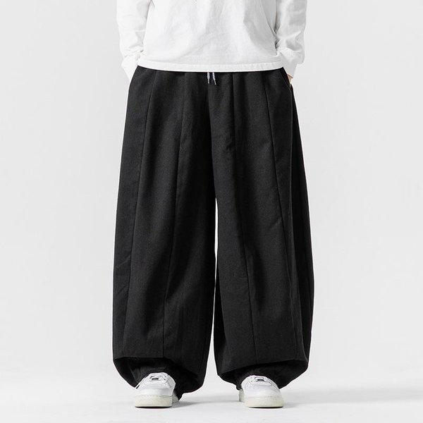 2025 Nowe MęSkie Plus Size Spodnie Casualowe W JapońSkim Stylu Z Szerokimi Nogawkami 3XL Czarny-image