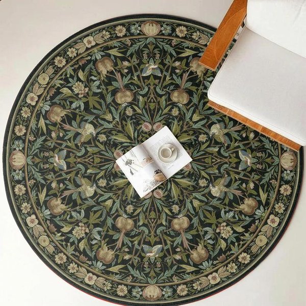 Estetyka Cottagecore WystróJ Domu Ptak Granat OkrąGłY Dywan Vintage Botaniczny Kwiatowy MięKki AntypośLizgowy Dywan Do Salonu 40X40CM-image