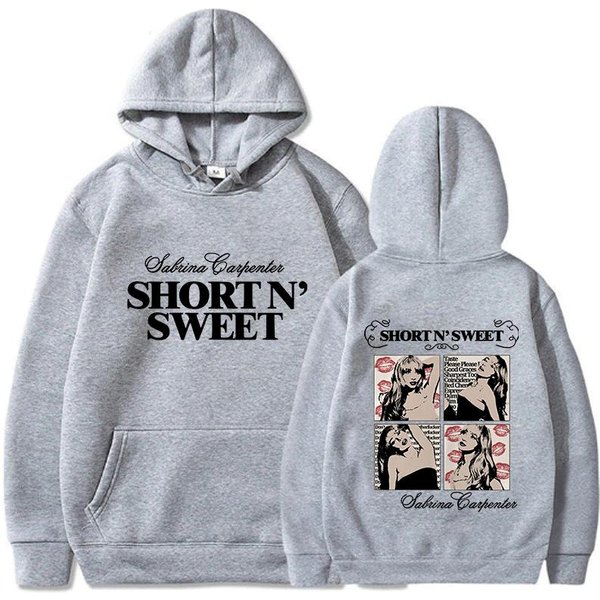 Sabrina Carpenter KróTka I SłOdka Bluza Z Kapturem MęSka Streetwear Estetyczna Casualowe Bluzy Unisex Jesień Zima Harajuku Bluzy Z Kapturem M Szary-image