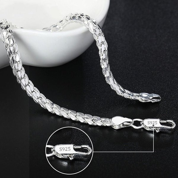 Pulsera De Cadena Cuadrada SóLida De Plata Esterlina Noble Para Mujeres Hombres Amuleto Regalo De Fiesta JoyeríA De Moda De Boda EnvíO Gratis 20CM-image