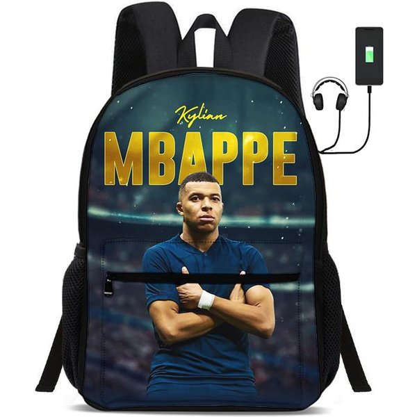 M-Mbappe Mochilas Escolares Infantiles Mochila Estrella De FúTbol Con Interfaz USB Bolsa Para Estudiante Rucksack Deporte FúTbol Mochila Para Libros Regalo Para NiñOs-image