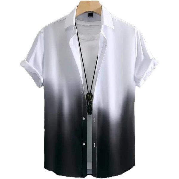 Camisa Negra Con Estampado 3D Degradado Para Hombre, Camisa Informal Con Botones, Camisa De Verano, Manga Corta, Ropa De Uso Diario Para Vacaciones 6XL Negro-image