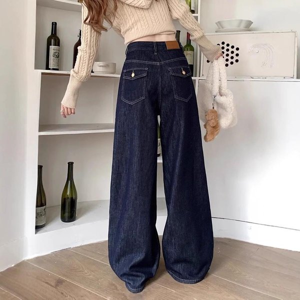 Jeans Holgados Para Mujer En OtoñO E Invierno Nuevos De Cintura Alta CaíDos Perezosos Y VersáTiles Pantalones De Pierna Ancha 2XL Gray-image
