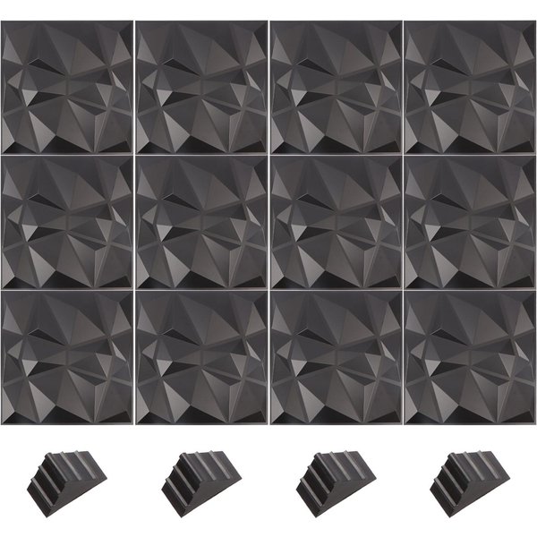 12PCS Paneles De Pared 3D DiseñO Diamante Paneles De Pared Texturizados 3D Para Sala De Estar VestíBulo Dormitorio Hotel Gray-image