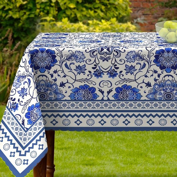 Mantel Rectangular Con DiseñO De Flores De CeráMica Azul DecoracióN De Mesa Reutilizable Estilo Granja Cocina Mesa De Comedor DecoracióN Para Fiestas NavideñAs 90X140Cm Gray-image