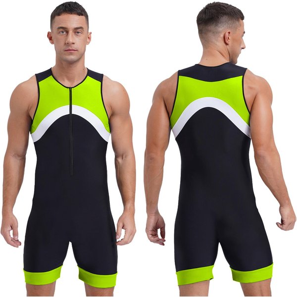 MęSki Kostium KąPielowy JednoczęśCiowy Kombinezon Shorty Wetsuit Kostium KąPielowy Sportowy StróJ KąPielowy XL Fluorescencyjny Kolor Zielony-image