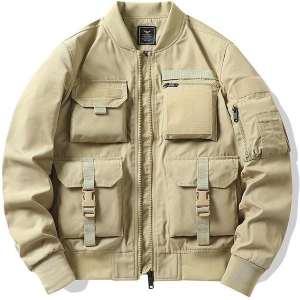 Chaqueta Hombre Americana Vintage Conjunto Traje De BéIsbol Chaqueta Funcional Tri-Proof Carga Top 4XL Beige-image
