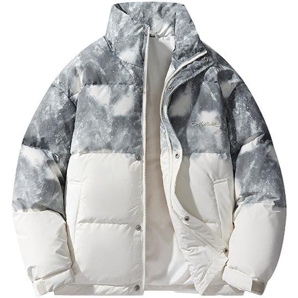 Invierno Nuevo Hombre VersióN Coreana Cuello Alto Engrosado CáLido Acolchado De AlgodóN Abrigo Nueva Estrella Degradado Amantes Por Todas Partes El Abrigo Superior 2XL Gray-image