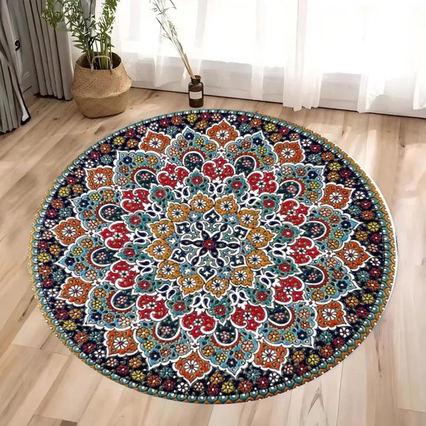 Luksusowy Etniczny Vintage Perski Bohemski OkrąGłY Dywan Salon Sypialnia Fotel Bujany Mata PodłOgowa WystróJ Domu Prezent 120Cm-image