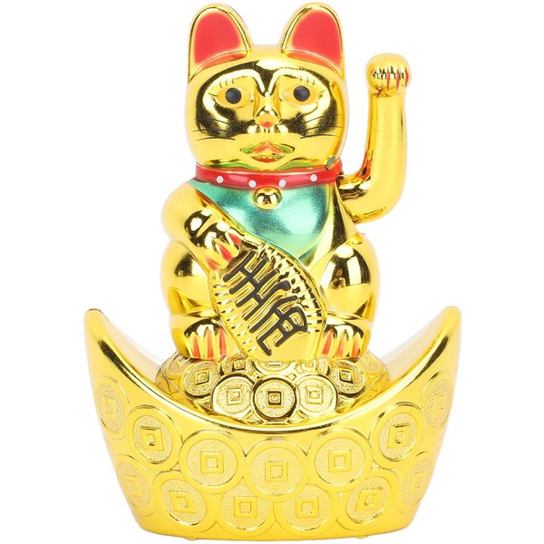 Gato De La Fortuna De La Suerte Agitando La Pata 4 Pulgadas ExpresióN VíVida PláStico Dorado Gato De La Fortuna De La Suerte Para-image