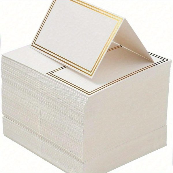 Tarjetas De Lugar Con Borde Dorado De Papel MetáLico, Tarjetas De Nombre Para La Mesa, Tarjetas De Lugar En Blanco, Tarjetas Para Invitados Para Banquete De Boda, Cena De Fiesta, Decoraciones 50Pcs-image