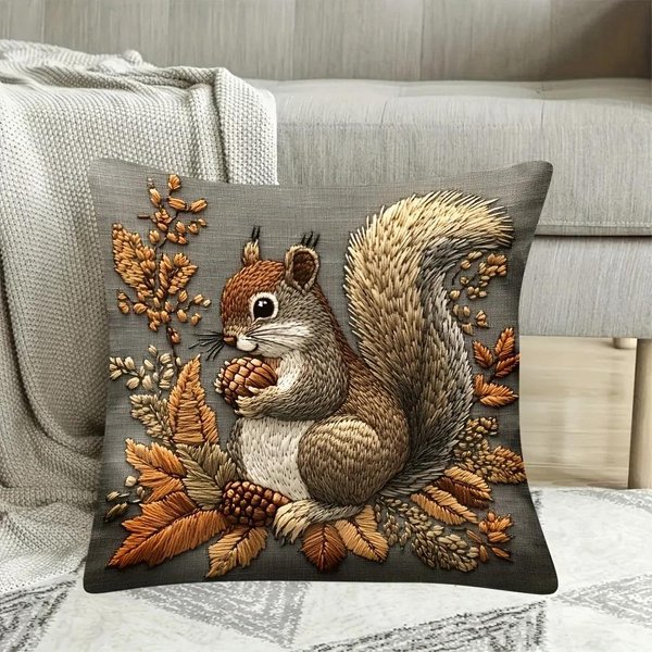Vikama Poszewka Na Poduszkę W Stylu Haftu Ze Wzorem WiewióRki Vintage Country Zamek Poszewka Na Poduszkę Sofa Salon WystróJ Domu 55X55Cm-image