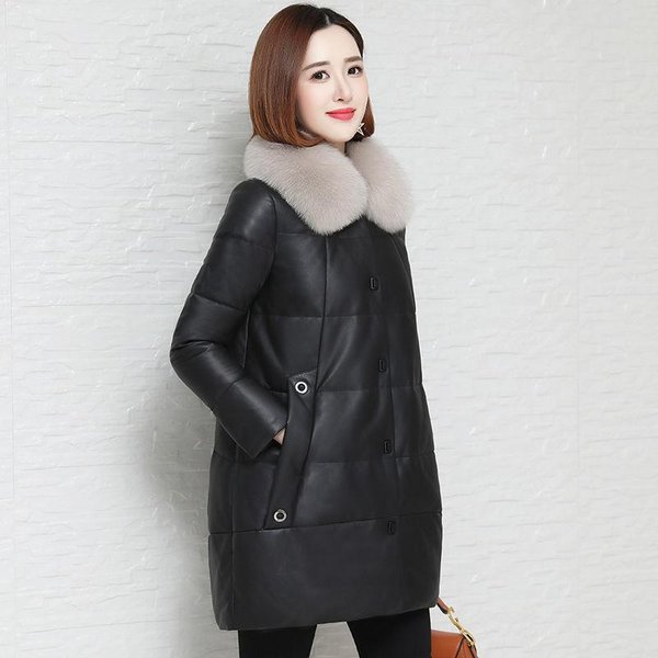 Kurtka SkóRzana Damska PU BawełNiana Kurtka Zimowa LuźNa śRedniej DłUgośCi Plus Size Kurtka BawełNiana 2XL Black-image