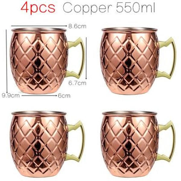 4 Szt. 550 Ml Net Moscow Mule Miedziane Kubki Metalowy Kubek Kubek Ze Stali Nierdzewnej Kubek Do Piwa Wina Kawy NarzęDzie Do Koktajli 550Ml-image