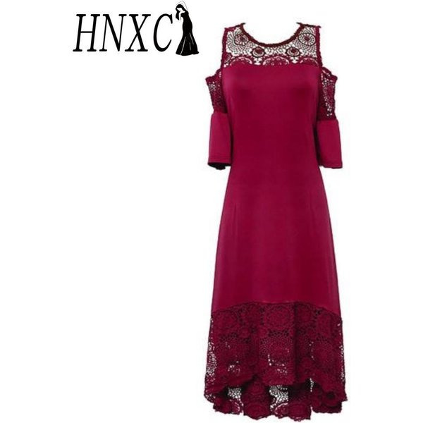 Hnxc Haftowana Koronka Patchwork Sukienka Damska Plus Size Rozkloszowany KróTki RęKaw Odkryte Ramiona Wysoki Stan Xxxxl Czerwony-image