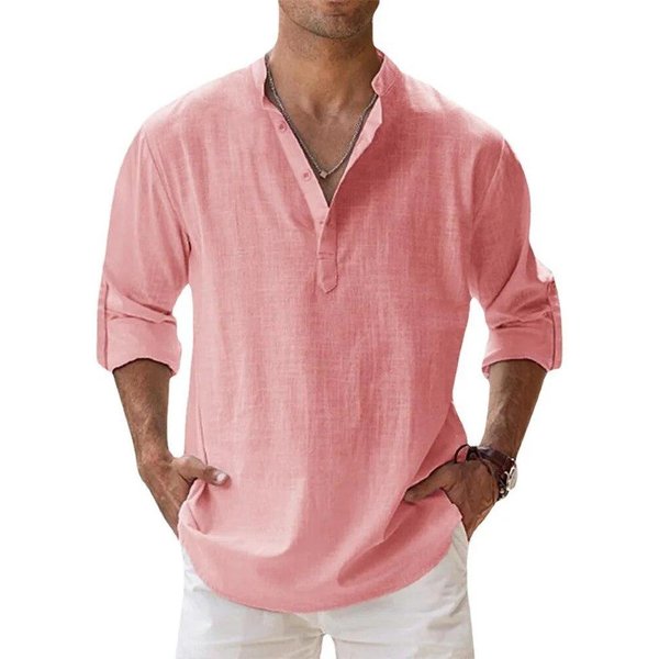 Nowe BawełNiane Lniane Koszule MęSkie Koszule Na Co Dzień Lekkie Z DłUgim RęKawem Henley Koszule PlażOwe Hawajskie T-Shirty Dla MężCzyzn Streetwear Us S 50-60 Kg-image