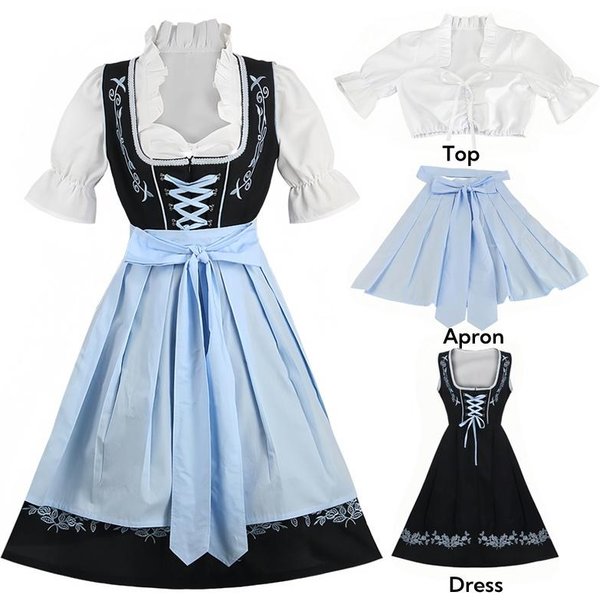 Kostiumy Na Oktoberfest Kobiety Sukienki Dirndl Niemieckie Sukienki Na Festiwal Piwa Bawarski Karnawał Halloween Sukienka Plus Size L White-image