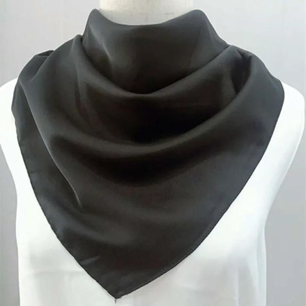 PañUelo Bandana 70*70Cm Para Mujer SatéN De Seda PañUelos Para El Cabello Femeninos Bonitos PañUelos De Bolsillo Bufandas Para El Cuello Para Damas Verde Negro Blanco 70X70Cm Negro-image