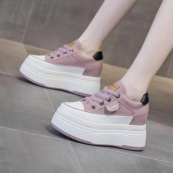 Grube Podeszwy, Buty Damskie, Wysokie, SkóRzane, MałE BiałE PółButy, Wczesnowiosenne, Nowe, Uniwersalne I Lekkie, Codzienne, Sportowe Buty Typu Board 39 Gray-image